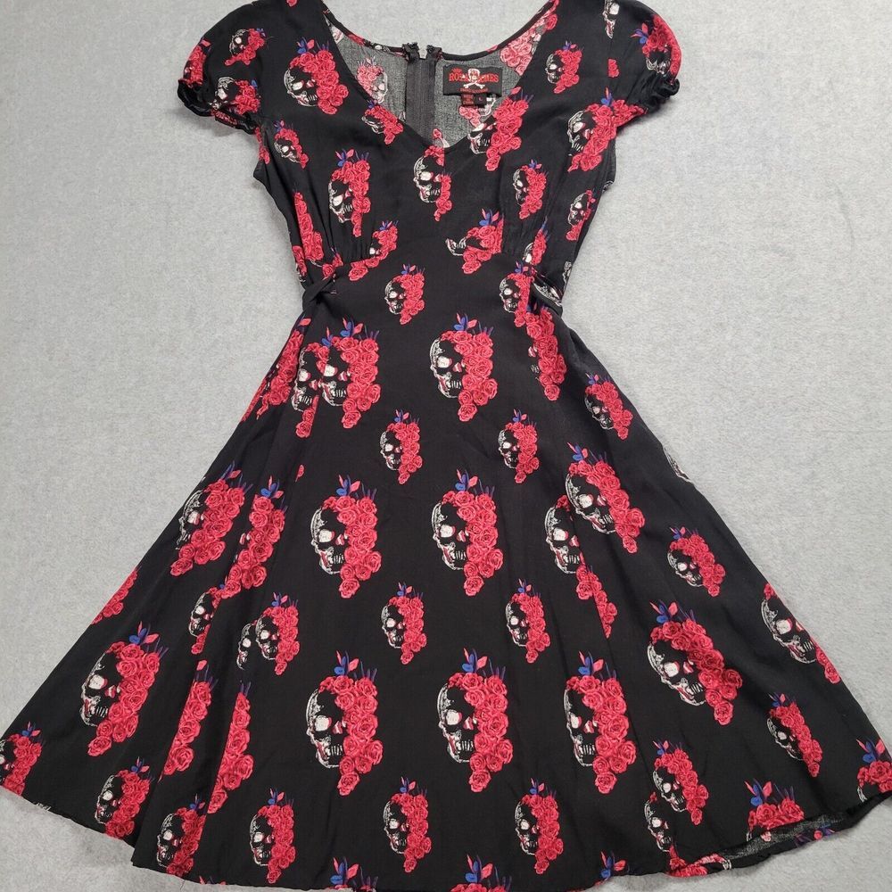 Royal Bones by‎ Tripp NYC Womens L Mini Dress Black Floral Skull Daang Goodman